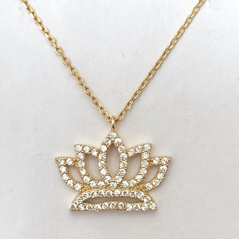 925 silver lotus crown cz necklace 18k yellow gold plated